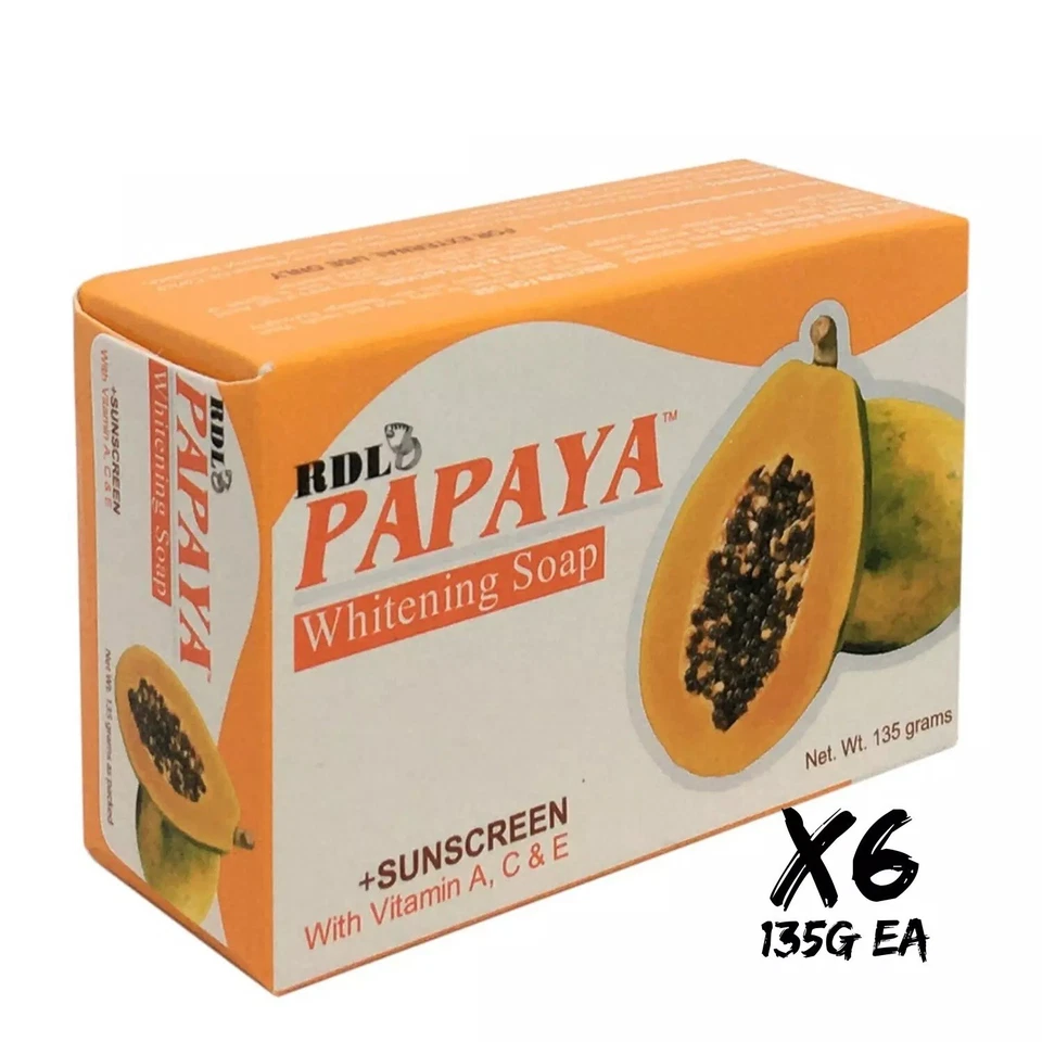 6pcs X LIKAS Papaya Skin Whitening Herbal Face and Body Bar Soap 135g NEW - Image 1 of 3