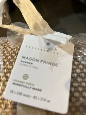 POTTERY BARN Mason Cotton Fringe Table Runner 18x108 Amber #5148 - Image 1 of 3
