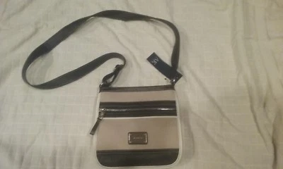 Bolso de mano cruzado a rayas color bloque-taupe y negro Foto 1 de 2