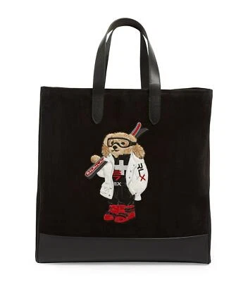  Bolso de Mano Ralph Lauren Etiqueta Púrpura Para Hombre Negro Gamuza Cuero Polo Oso RLX Esquí Foto 1 de 3