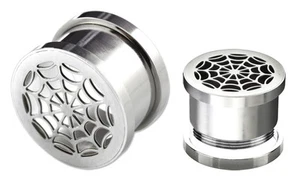 Ohr Piercing Schmuck Stahl Flesh Tunnel Plug mit Spinnennetz in 6-16mm Stärke - Bild 1 von 2