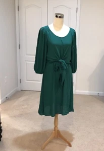 NWT Anthropologie Maeve SZ 4 Green 3/4 Balloon Sleeve Valparaiso Bow Front Dress - Picture 1 of 6