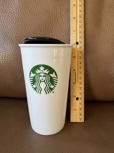 2016 STARBUCKS White Ceramic Tumbler Mug ~ 11oz ~ Green Mermaid Logo - Picture 1 of 9
