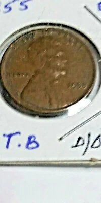Wheat Penny 1955 P DD/55 Error Brown BU  - Image 1 of 4
