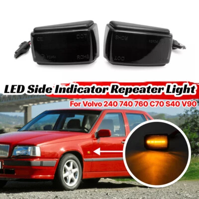 Luces de señalización laterales negras secuenciales para Volvo 240 740 760 780 850 V40 V90 Foto 1 de 4