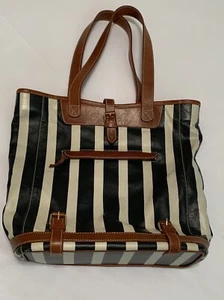Holding Horses from Anthropologie Purse Tote Navy white striped brown trim (McA) - Picture 1 of 9