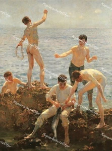 Henry Scott Tuke Midsummer Morning Akt Erotik nude male boy Meer Baden Fischen - Picture 1 of 1