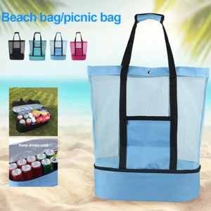 1X Insulated Cooler Beach Bag Multifunctional Food Bag Large Mesh Beach Tote Bag - Picture 1 of 5