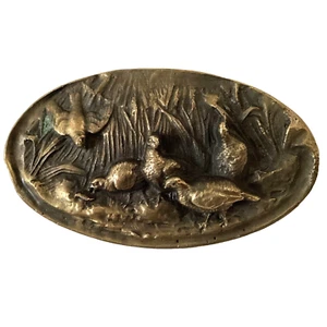 A J Dezy Denver Quails Solid Brass Belt Buckle Game birds Vintage 1975 - Picture 1 of 10