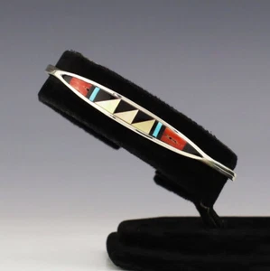 NATIVE AMERICAN ZUNI STERLING SILVER & INLAY BRACELET BY CENA HERNANDEZ - Picture 1 of 7