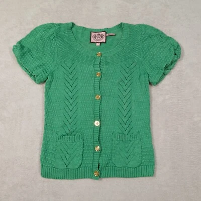 Juicy Couture женщин P XS зеленый блузка вязаный текстурированный коротким рукавом кардиган Топ - Изображение 1 из 4