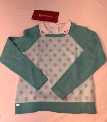 American Girl классический вязаный свитер бирюзовый блестящий Jewel воротник Sz M (10-12) новый с Ярлыками - Изображение 1 из 4