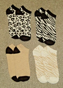 LADIES TRAINER LINER SOCKS x 4 PAIRS - ANIMAL PRINT - ASSORTED - SIZE 4-7 BNWOT - Picture 1 of 2