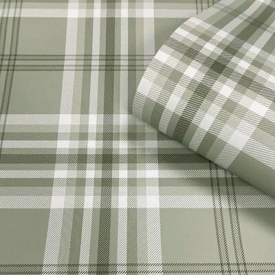 Papel Pintado Clásico Cuadros Tartán Kelso Muriva Efecto Tela Texturizado 165526 Salvia Foto 1 de 4