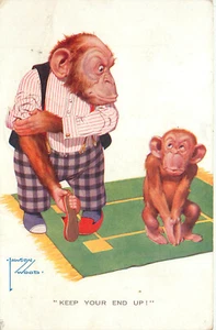 S/A Lawson Wood Postcard 1832 Baby Monkey About to Be Spanked Keep Your End Up - Picture 1 of 2