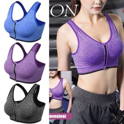 Sujetador deportivo con cierre frontal y cremallera para mujer Sujetador de yoga espalda deportiva con acolchado extraíble Foto 1 de 4