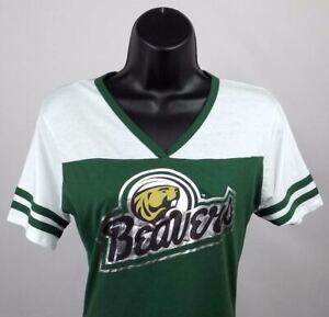 Bemidji State Beavers Shirt Women's Medium (7 - 9) Green V-Neck Shirt New ST107