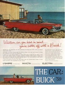 1959 BUICK Le Sabre Red Convertible on the Beach at Sunset Vintage Print Ad - Picture 1 of 1