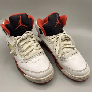 Nike Air Jordan Shoes 5Y Retro 2013 Fire Red Black Tongue 440888-120 White GS - Picture 1 of 14