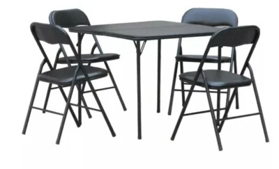 Table and chairs padded foldable table set black set of 4 - Image 1 of 3