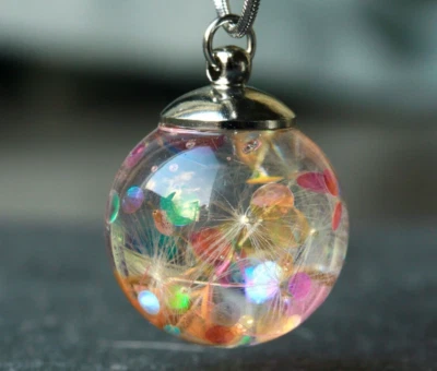 Kette Pusteblume Glitzer Discokugel Glücksbringer Geschenk Frau Freundin Mutter - Bild 1 von 4