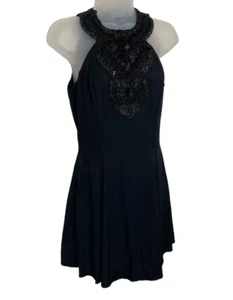 Jessica McClintock Short Halter Dress Gunne Sax Sz 3 Black Beaded Y2K Prom Goth - Picture 1 of 8