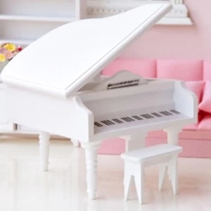Casa de muñecas miniatura piano de cola y taburete instrumento musical decoración del hogar escala 1:12 - Imagen 1 de 12