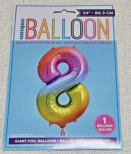 34 Inch Unique Rainbow Number 8 Foil Balloon (NUMBER Eight) - Picture 1 of 2