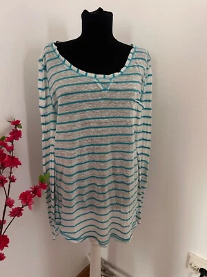 Tommy Hilfiger Denim XL Rayas Manga Larga Tejido Lino Top Blusa Turquesa Foto 1 de 4