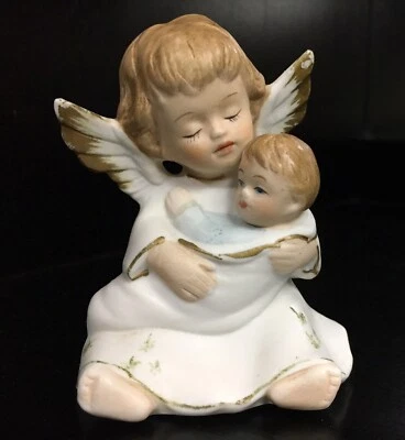 1807 ANSPACH ALEMANIA Ángel con Bebé Figura Ángel Niña Acunando Bebé Niño #A99 Foto 1 de 4