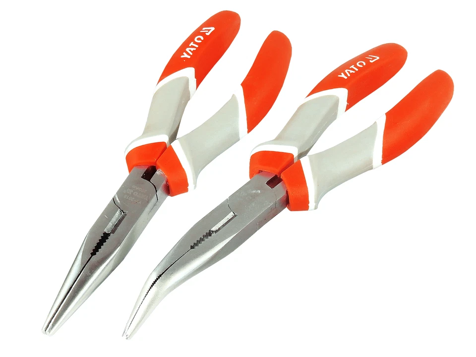 Spitzzange Set 200 mm Telefon Radio Rund Flach Langbeck Zange Gerade + Gebogen - Bild 1 von 1