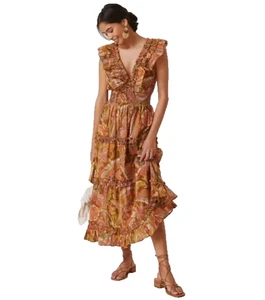 Anthro Love The Label Topanga Boho Cottage Prairie Floral Ruffle Maxi Dress MD - Picture 1 of 10