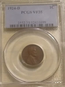PCGS 1924-D Lincoln Wheat Cent VF35 Beautiful semi key. PROBLEM FREE - Picture 1 of 12