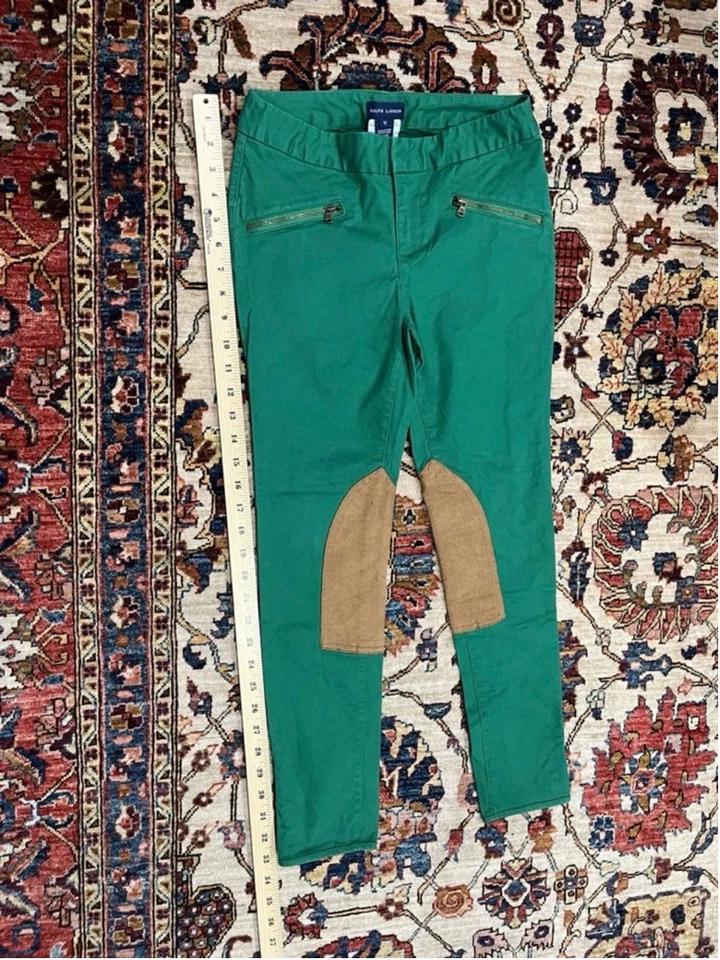 Pantalones de mezclilla de gamuza estilo ecuestre verde Ralph Lauren Kelly para niños pequeños talla 12 Foto 1 de 4