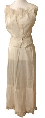 Vintage Edwardian Matching Embroidered Ivory Cotton Chemise & Petticoat 38 - Image 1 of 4