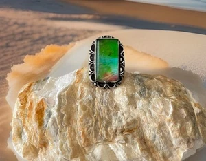 Size 8 Dichroic Glass Ring -Sterling Silver plated 925 - New - Picture 1 of 4