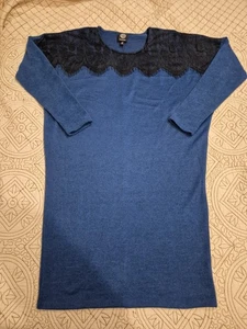 Bobeau Damen S Pullover Kleid Blau Schwarz Spitze U-Boot Ausschnitt Langarm - Bild 1 von 9