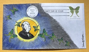 2025 Luna Moth $1.27 Surcharge Stamp C42 Alfred Hitchcock, In The Moon FDC/OOAK - Picture 1 of 5