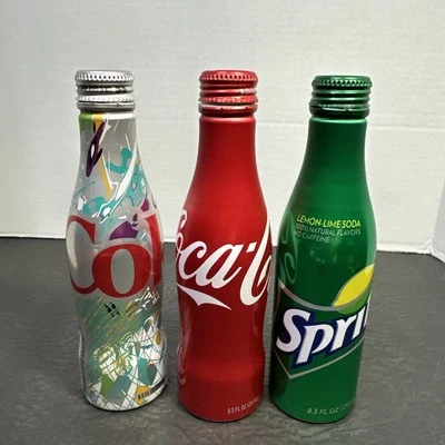 3 алюминиевые бутылки диетической колы и спрайта Coca Cola коллекционные 8,5 унции 2016 пустые - Изображение 1 из 4