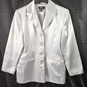 Boutique Europa Silver Satin Blazer Womens 10 Shiny Holiday Lined Party Jacket - Picture 1 of 20