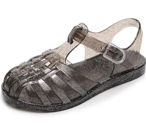 Jelly Sandals Girls Size 2.5 (34) Black Sparkle - Picture 1 of 5