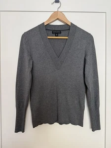 Maglione Banana Republic donna taglia S grigio scollo a V seta cotone cashmere bordo a costine - Foto 1 di 12