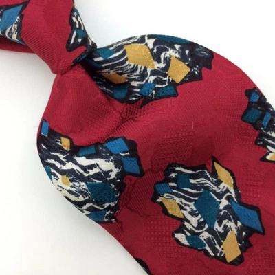 Галстук Oscar de la Renta США красный бирюзовый золотой деко абстрактный шелковый галстук I17-11 - Изображение 1 из 4