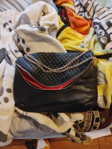 Borsa a mano pochette tracolla vintage Y2k Rampage nera e oro con catena - Foto 1 di 5