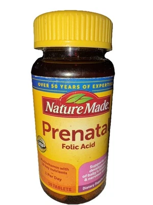 NUEVO Multivitamínico de ácido fólico prenatal hecho en la naturaleza 50 quilates sellado caducidad 26/05 Foto 1 de 3