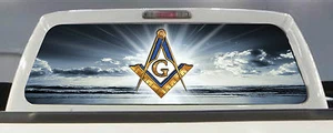MASON / FREEMASON / MASONIC  TRUCK REAR WINDOW DECAL TINT WINDOW PERF 50/50 - Picture 1 of 1