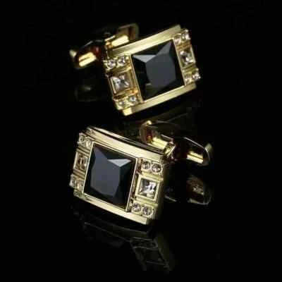 2CT Princess Cut Lab Created Black Diamond Mens Cufflinks 14K Yellow Gold Finish - Image 1 of 4