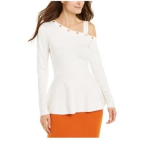 Thalia Sodi women's long sleeve peplum one shoulder Ivory sweater size XS - Picture 1 of 6