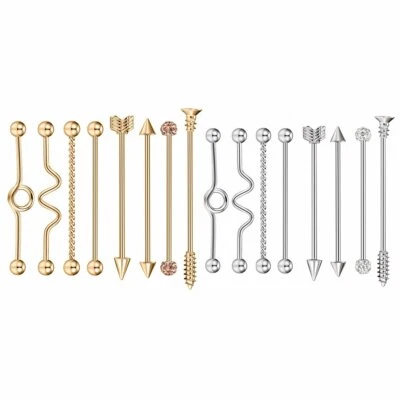16pcs 14G Surgical Steel Industrial Barbell Arrow Ball Ear Cartilage Piercing - Image 1 of 4