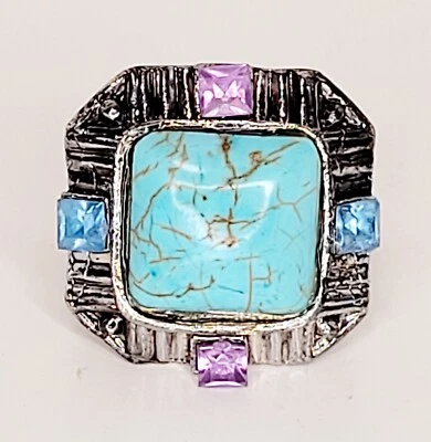 Anillo vintage talla 7, vestido hecho a mano de plata tibetana turquesa joyería de moda  Foto 1 de 4